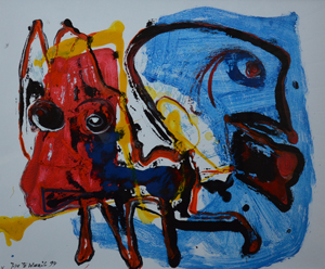 Jan te Wierik abstract met hond 50 x 60 cm acrylverf op papier € 2100,00