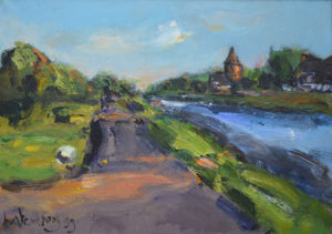 Maike van der Kooy landweg langs vaart 50 x 70 cm acrylverf op doek